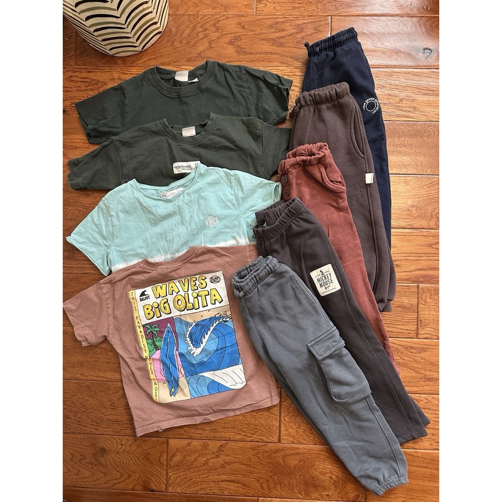 ZARA Boys Size 4T 5T 6T Clothing Lot Bundle 9 Pcs Earth Tone Joggers Tees